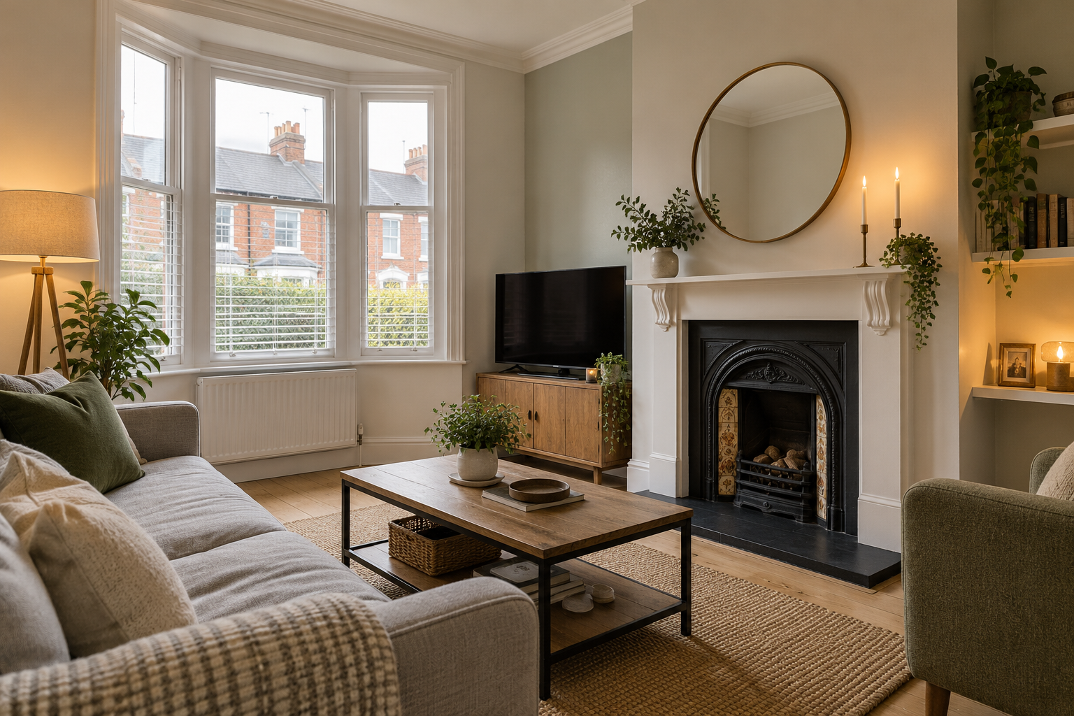 Illustrative photograph of a refurbished terraced-home living room